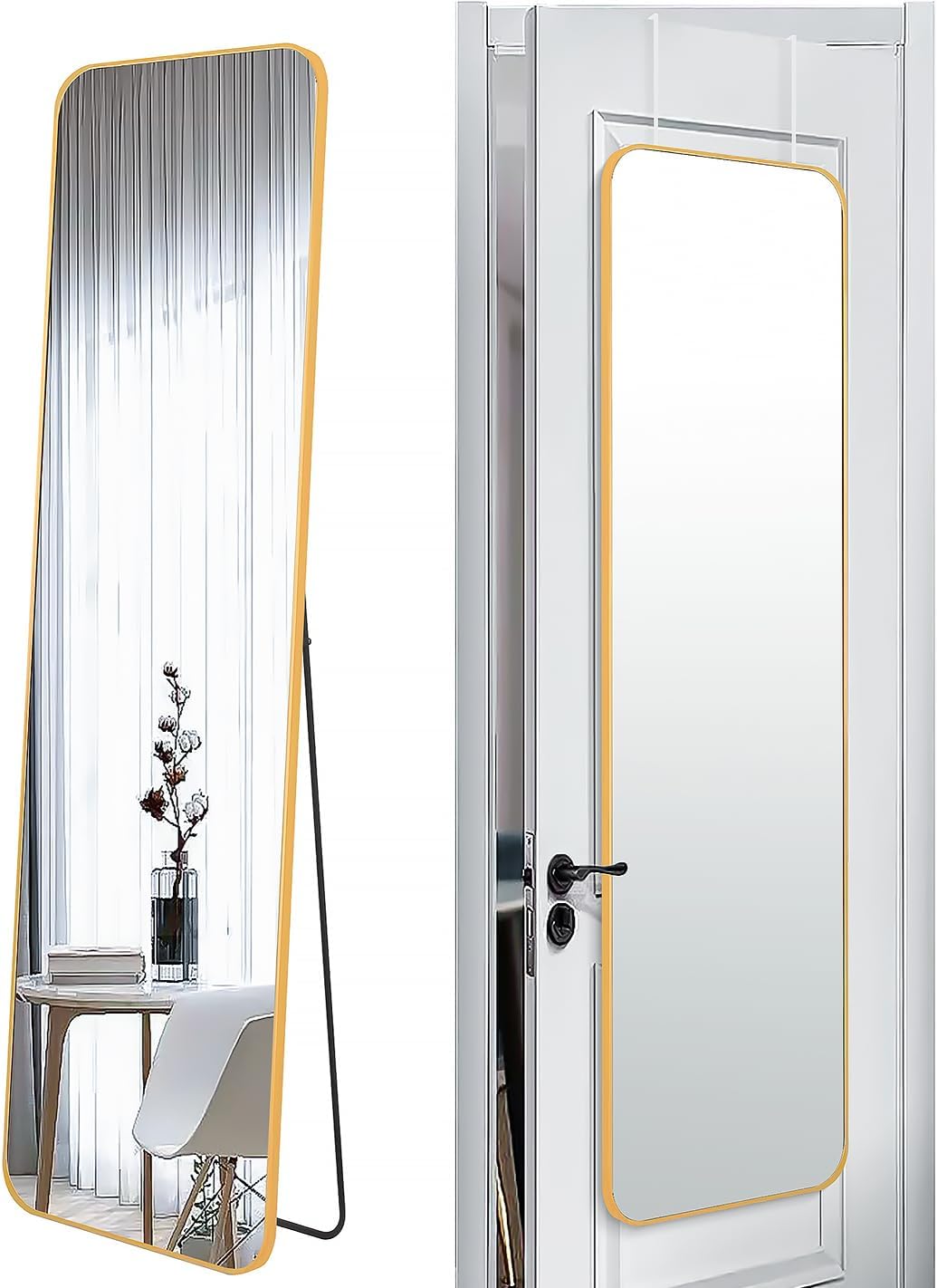 47x14 Mirror Rectangle Full Body Length Door Hanging Wall Mounted Metal Aluminum Alloy Frame Dressing Make-up Mirrors for Entryway Bedroom Bathroom Living Room 47 14 inch Black