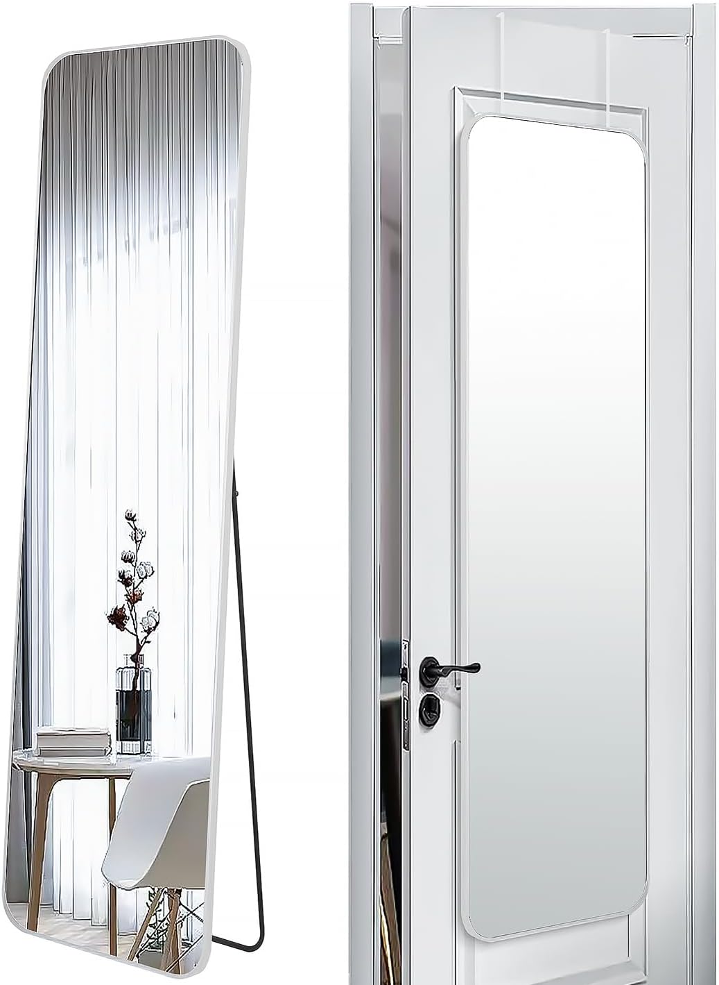 47x14 Mirror Rectangle Full Body Length Door Hanging Wall Mounted Metal Aluminum Alloy Frame Dressing Make-up Mirrors for Entryway Bedroom Bathroom Living Room 47 14 inch Black