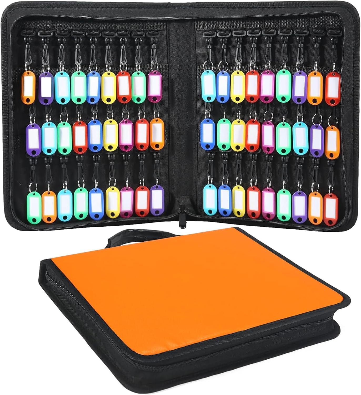 Portable Key Organizer with Handle, Fireproof and Waterproof Key Case, Key Holder with 54 Hooks and Tags Portable Key Storage Book for Offices Real Estate Agencies Hotels and Rental Management