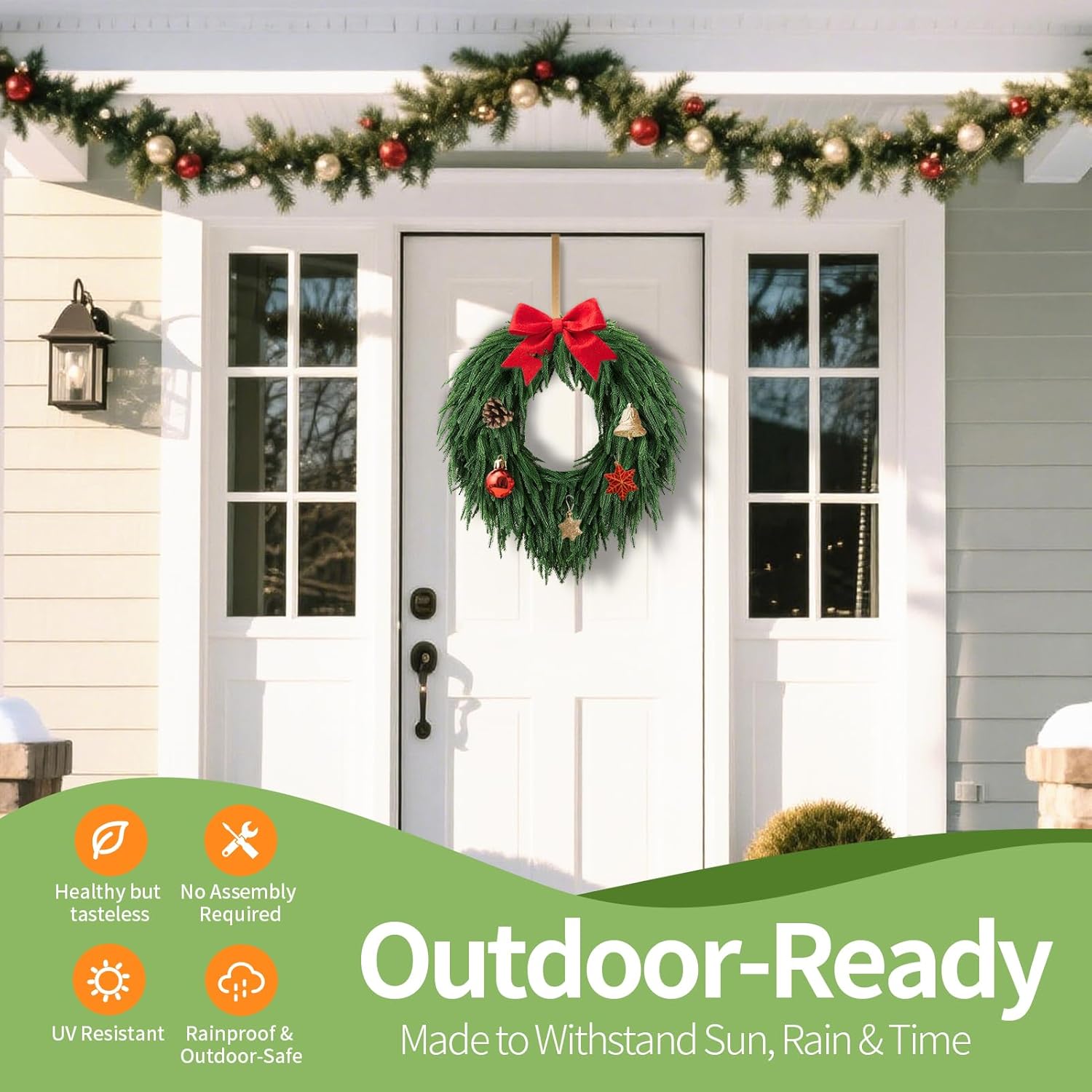 24" Norfolk Pine Christmas Wreath for Front Door – Large Artificial Greenery Wreath for Wall, Porch, or Indoor Outdoor Holiday Decor – Real Touch Pine Foliage (1, 24")