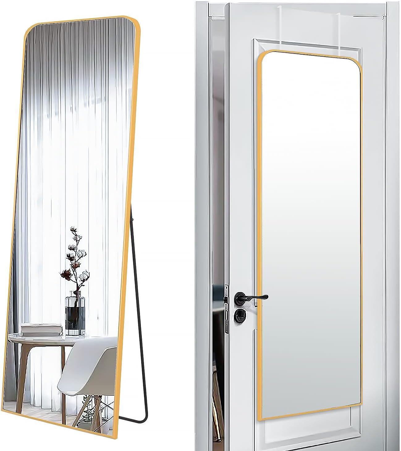 47x14 Mirror Rectangle Full Body Length Door Hanging Wall Mounted Metal Aluminum Alloy Frame Dressing Make-up Mirrors for Entryway Bedroom Bathroom Living Room 47 14 inch Black