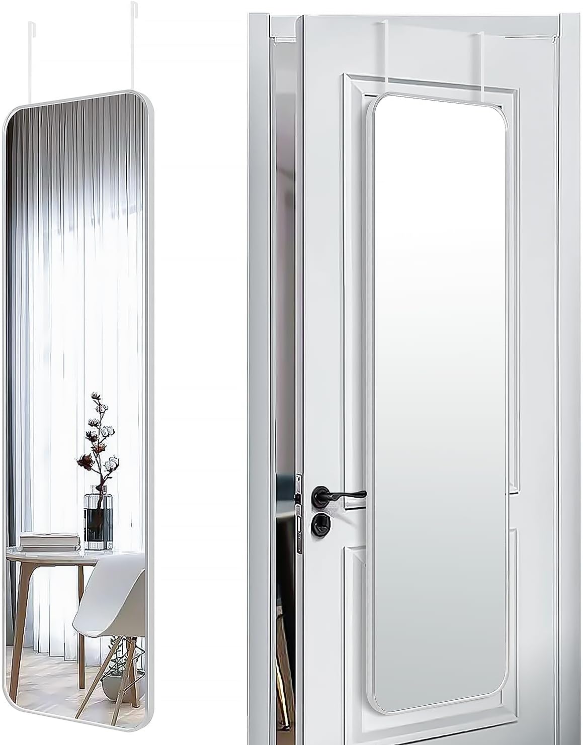 47x14 Mirror Rectangle Full Body Length Door Hanging Wall Mounted Metal Aluminum Alloy Frame Dressing Make-up Mirrors for Entryway Bedroom Bathroom Living Room 47 14 inch Black