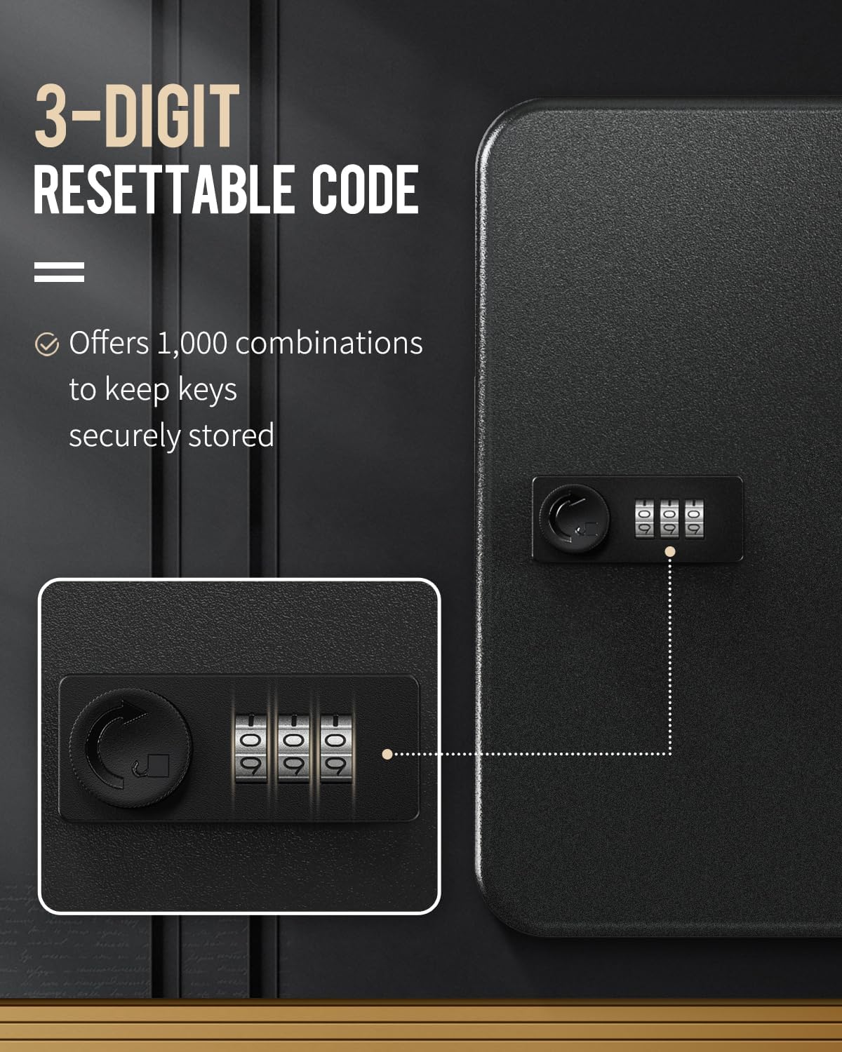 Uniclife 28 Position Key Cabinet with Combination Lock Resettable Black Digital Security Storage Box Steel Key Organizer with Colorful Key Tag Labels Stickers and Hooks