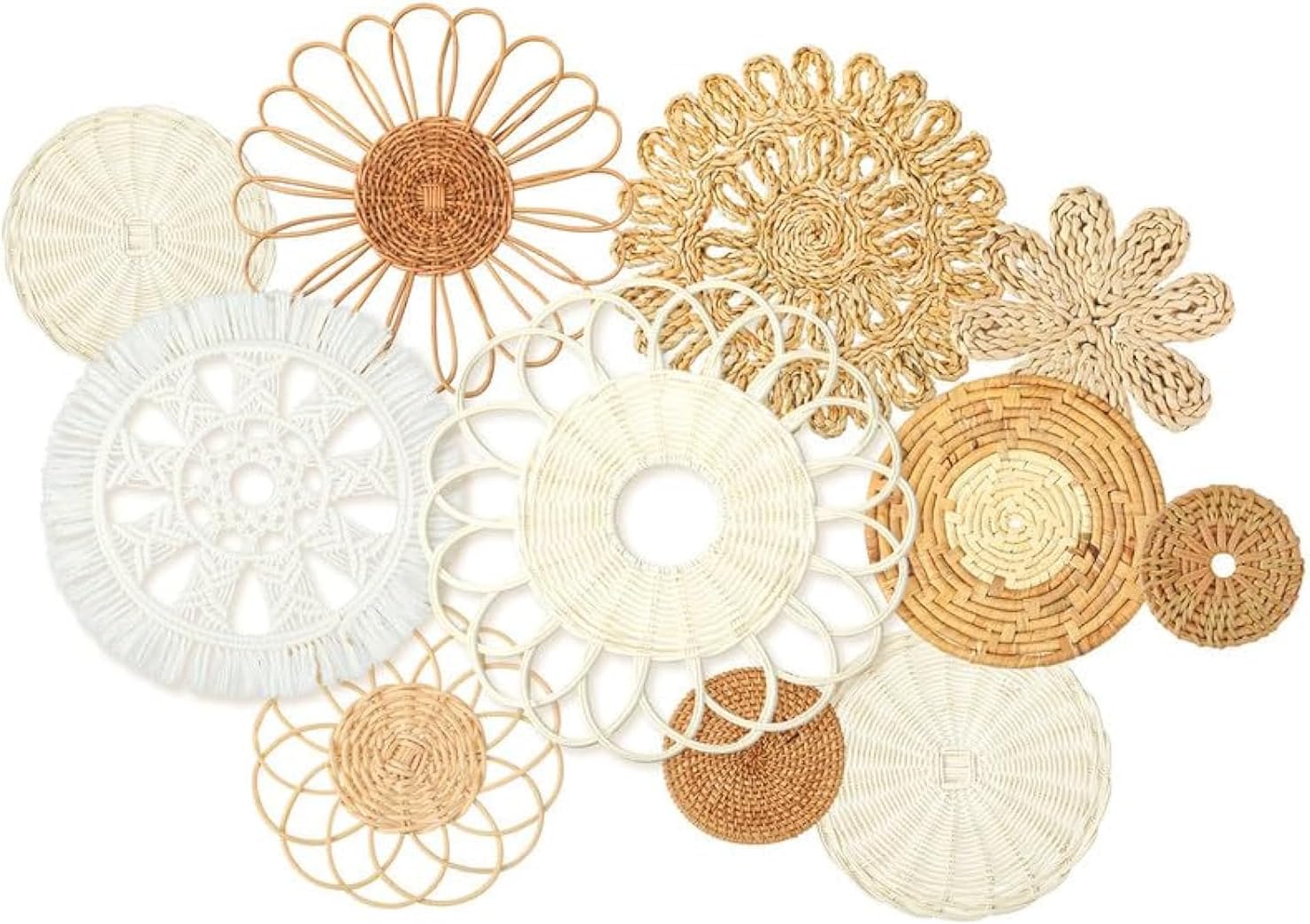 Tatuo 11 Pcs Boho Wall Basket Decor Decorative Bulrush Woven Basket Wall Decor Art Round Farmhouse Hanging Baskets for Kitchen Rustic Home Summer Decorations, Multi Sizes(Farmhouse)