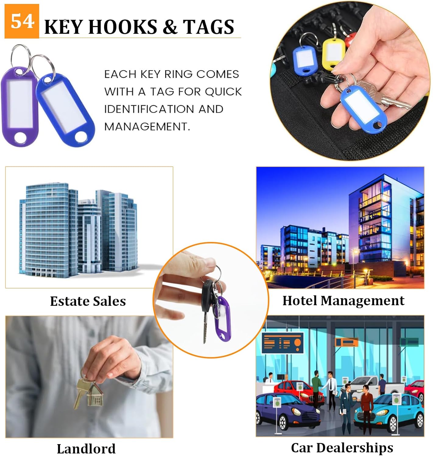 Portable Key Organizer with Handle, Fireproof and Waterproof Key Case, Key Holder with 54 Hooks and Tags Portable Key Storage Book for Offices Real Estate Agencies Hotels and Rental Management