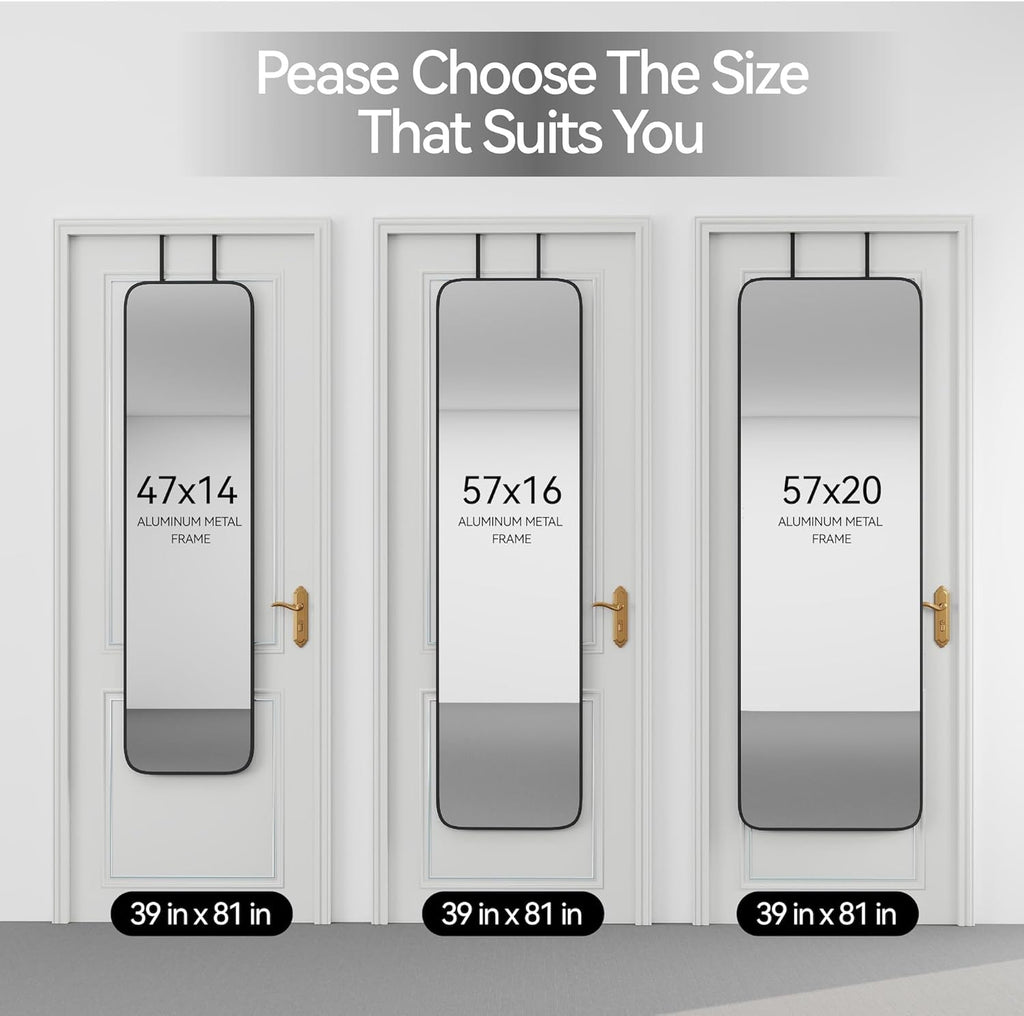 47x14 Mirror Rectangle Full Body Length Door Hanging Wall Mounted Metal Aluminum Alloy Frame Dressing Make-up Mirrors for Entryway Bedroom Bathroom Living Room 47 14 inch Black