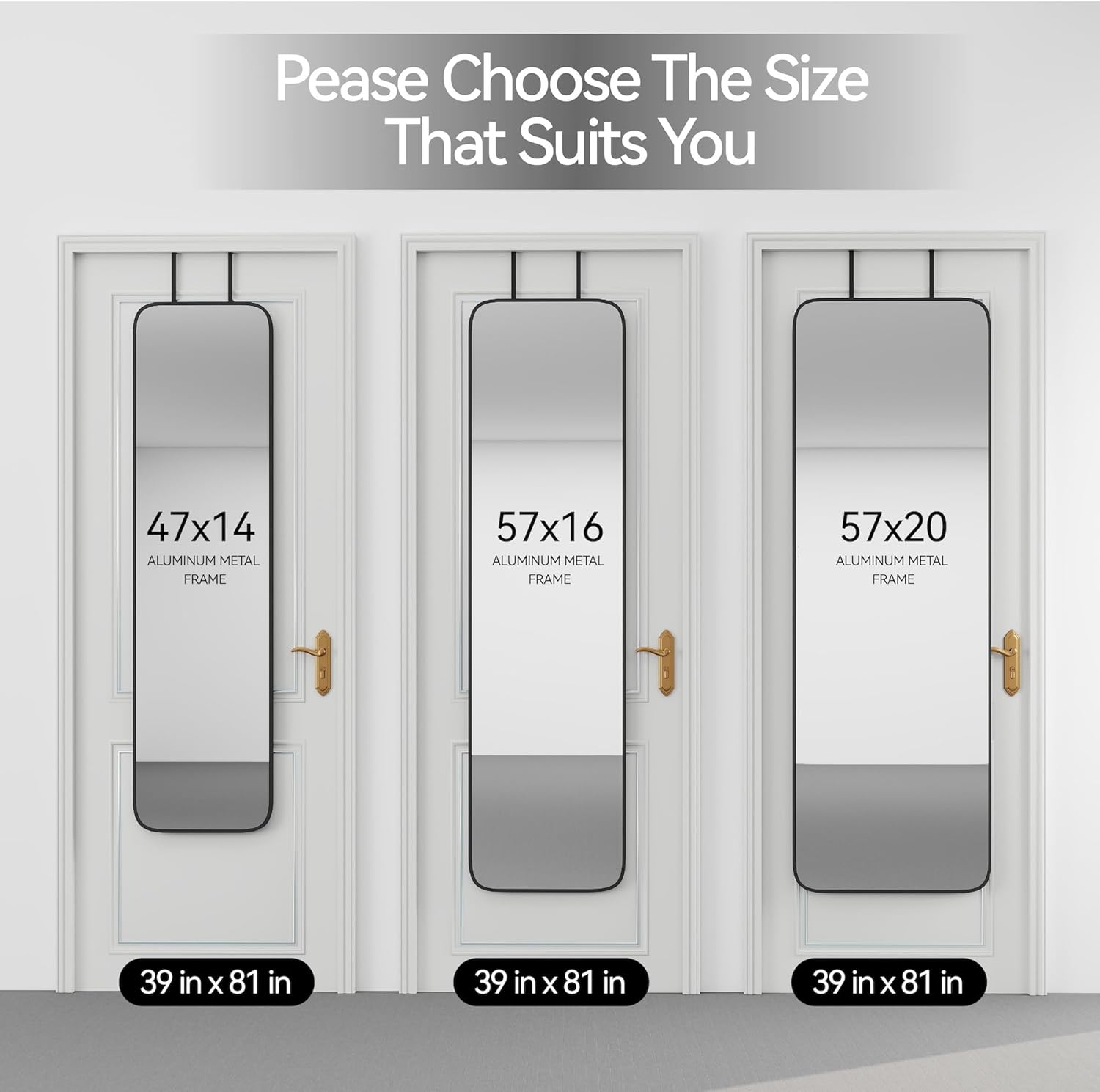 47x14 Mirror Rectangle Full Body Length Door Hanging Wall Mounted Metal Aluminum Alloy Frame Dressing Make-up Mirrors for Entryway Bedroom Bathroom Living Room 47 14 inch Black