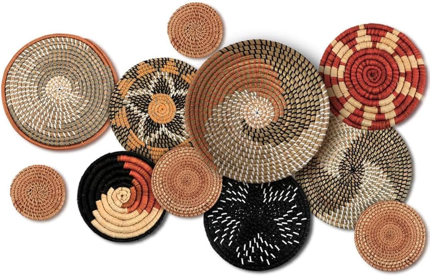 Tatuo 11 Pcs Boho Wall Basket Decor Decorative Bulrush Woven Basket Wall Decor Art Round Farmhouse Hanging Baskets for Kitchen Rustic Home Summer Decorations, Multi Sizes(Boho)