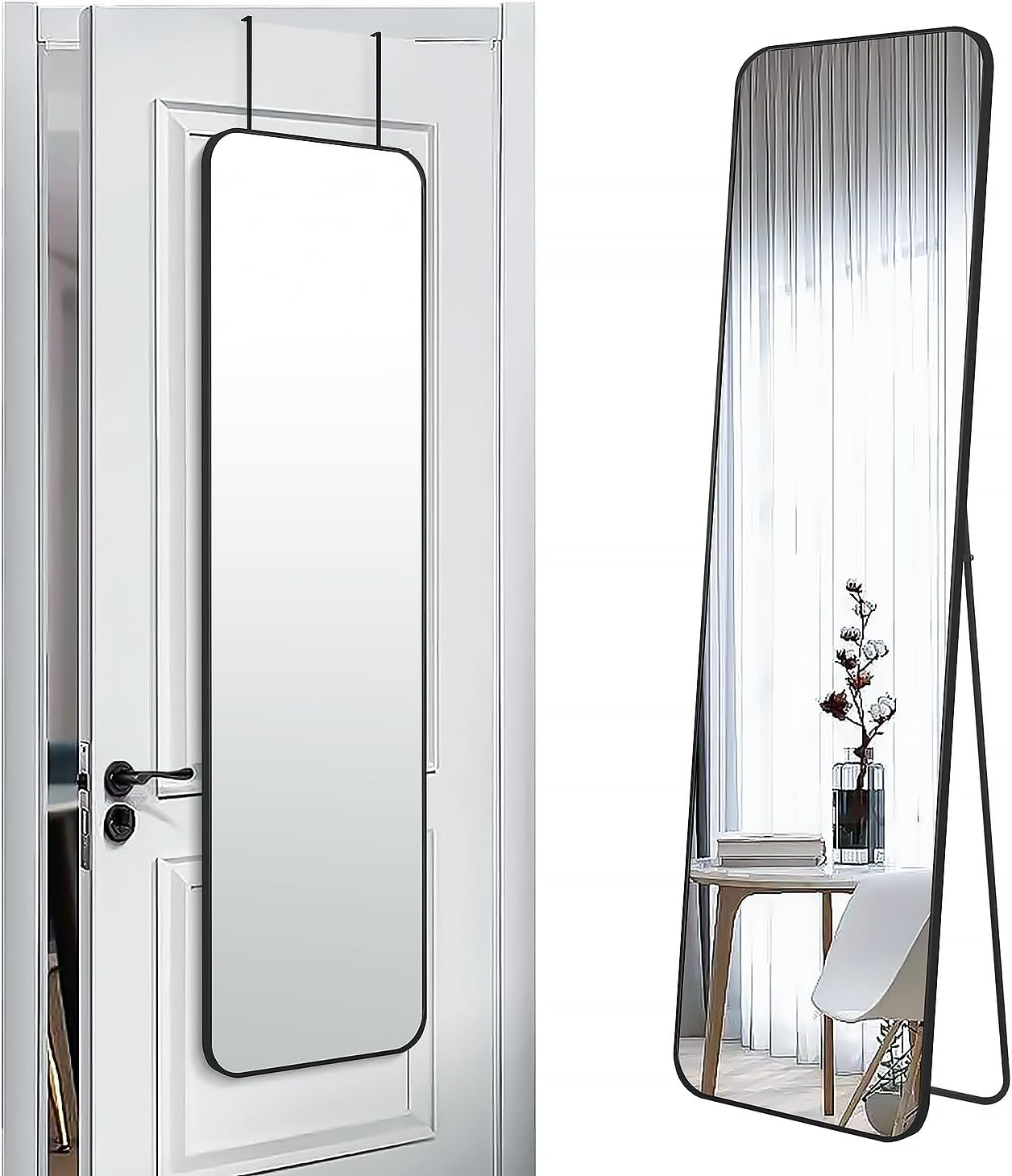 47x14 Mirror Rectangle Full Body Length Door Hanging Wall Mounted Metal Aluminum Alloy Frame Dressing Make-up Mirrors for Entryway Bedroom Bathroom Living Room 47 14 inch Black