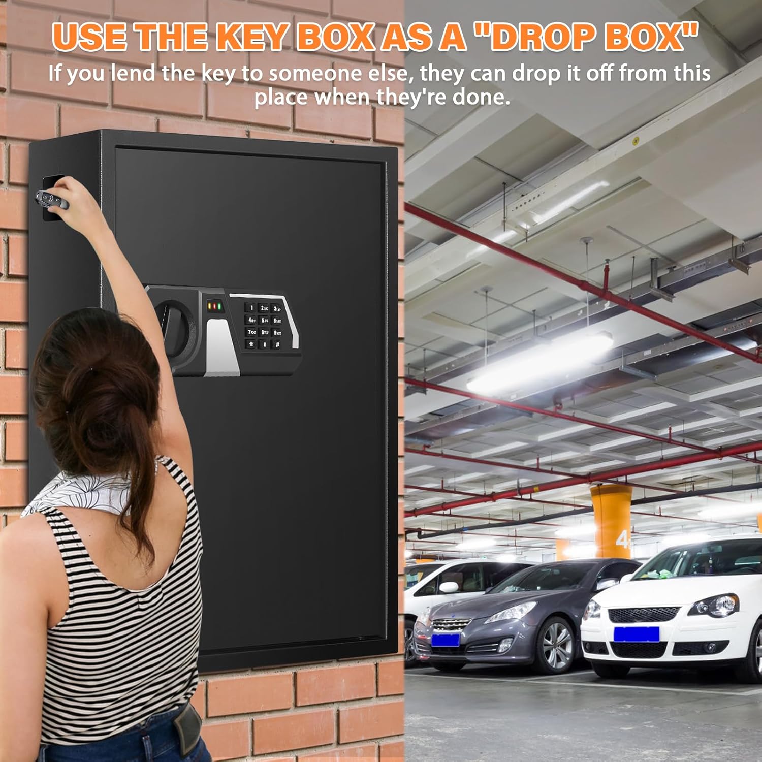 71 Keys Fireproof Key Lock Box, Anti-Theft Key Box Wall Mount with Adjustable Hook Plates, Key Tags and Side Opening, Key Safe Key Cabinet Key Organizer for Home Office Garage Rental Business