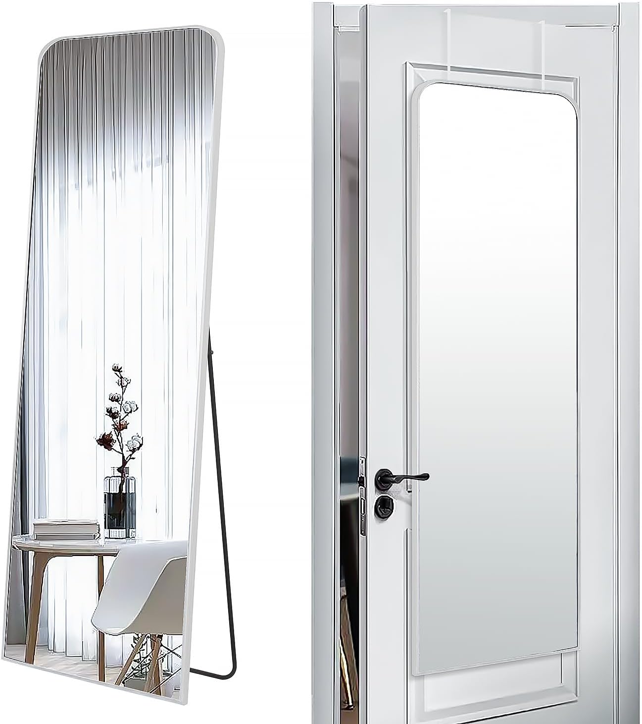 47x14 Mirror Rectangle Full Body Length Door Hanging Wall Mounted Metal Aluminum Alloy Frame Dressing Make-up Mirrors for Entryway Bedroom Bathroom Living Room 47 14 inch Black