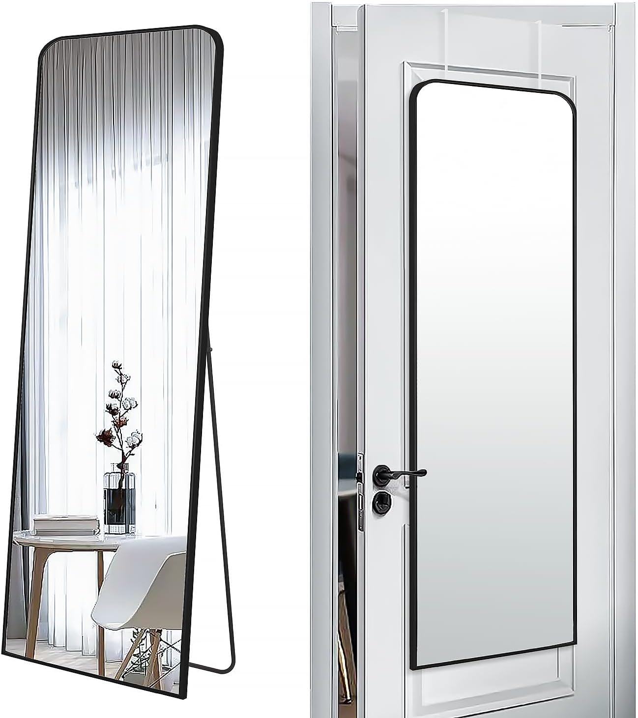 47x14 Mirror Rectangle Full Body Length Door Hanging Wall Mounted Metal Aluminum Alloy Frame Dressing Make-up Mirrors for Entryway Bedroom Bathroom Living Room 47 14 inch Black