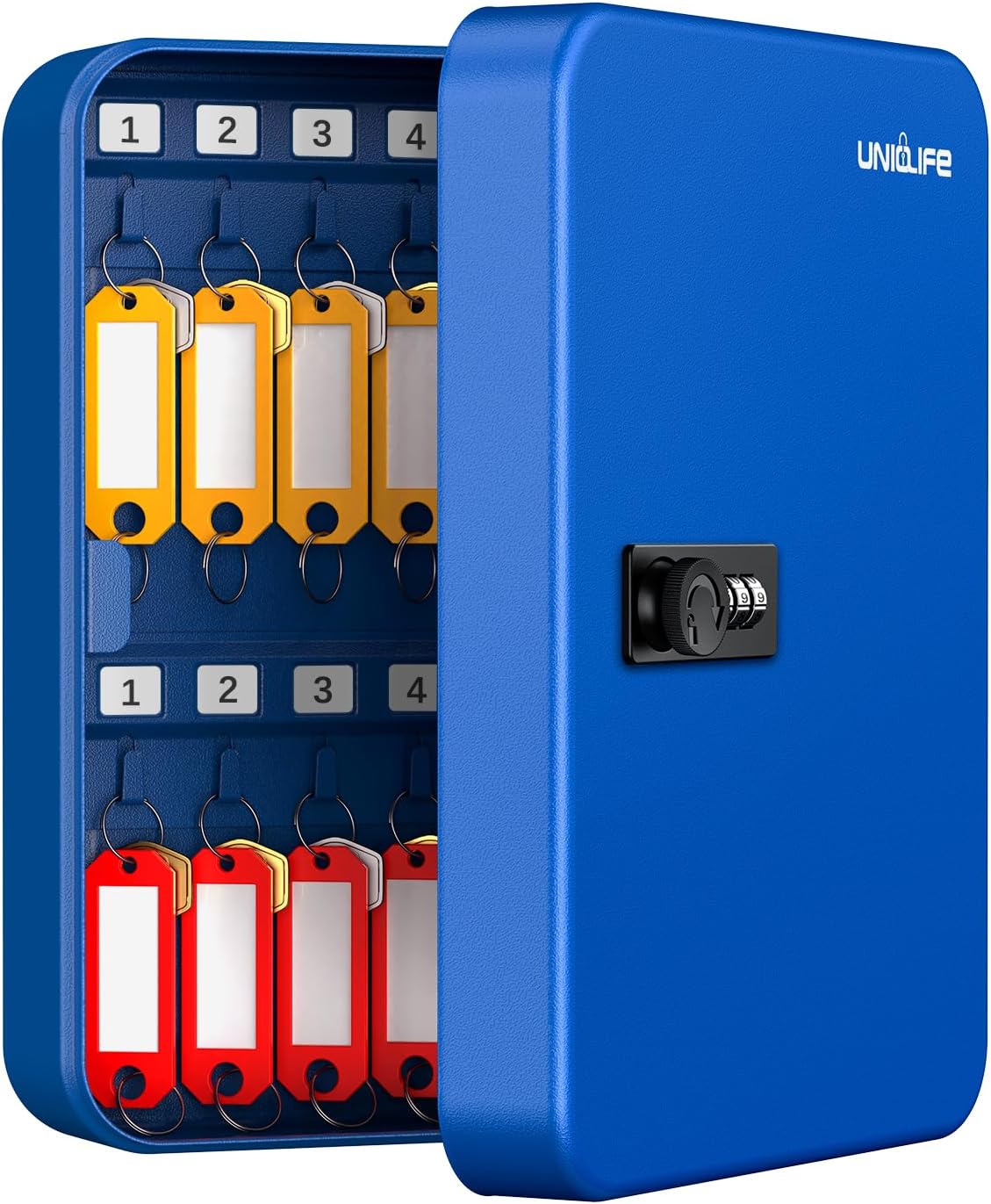 Uniclife 28 Position Key Cabinet with Combination Lock Resettable Black Digital Security Storage Box Steel Key Organizer with Colorful Key Tag Labels Stickers and Hooks