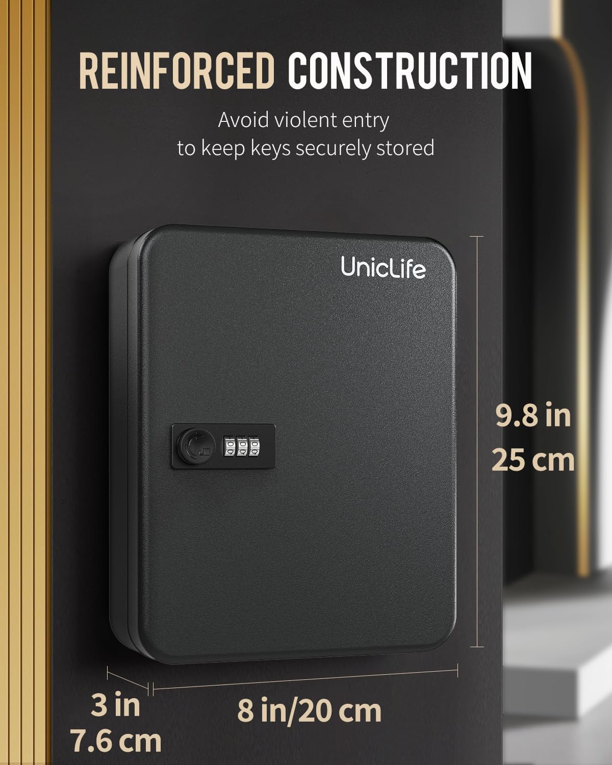 Uniclife 28 Position Key Cabinet with Combination Lock Resettable Black Digital Security Storage Box Steel Key Organizer with Colorful Key Tag Labels Stickers and Hooks