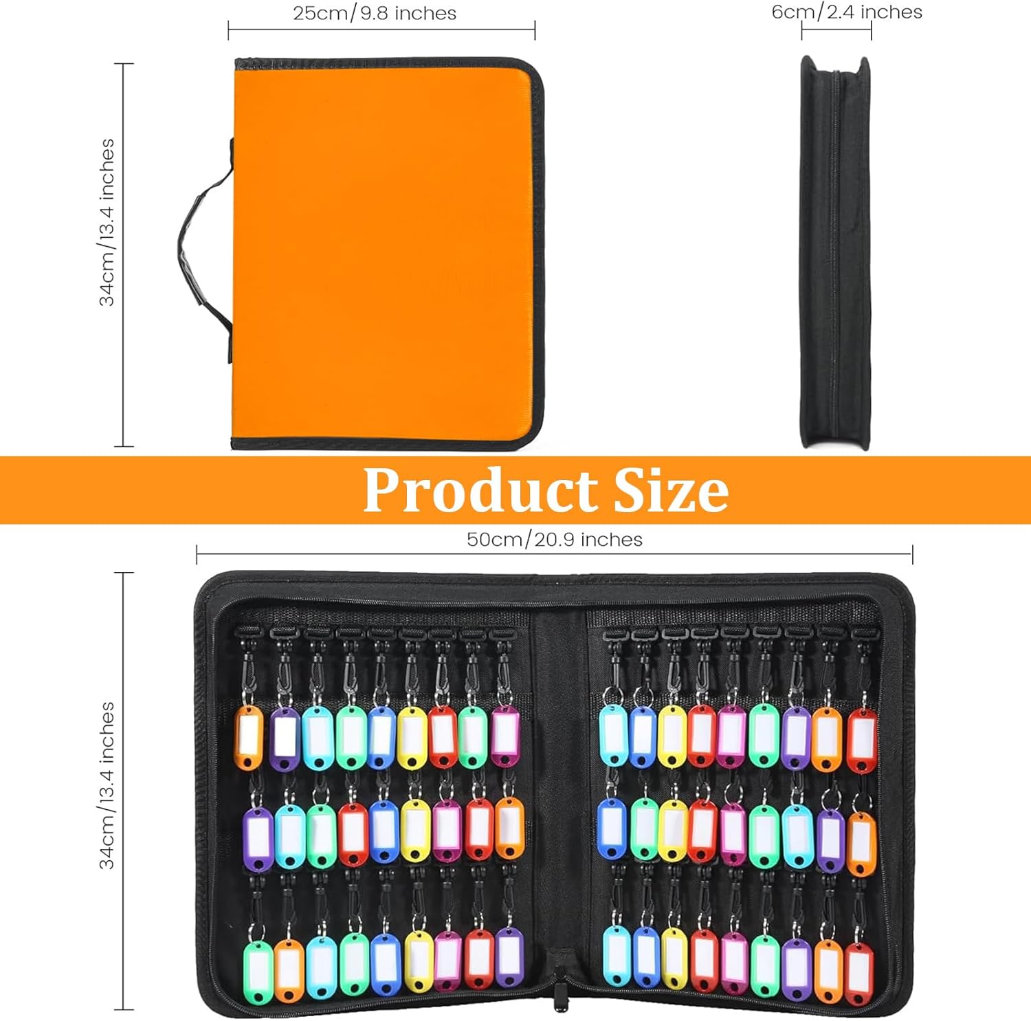 Portable Key Organizer with Handle, Fireproof and Waterproof Key Case, Key Holder with 54 Hooks and Tags Portable Key Storage Book for Offices Real Estate Agencies Hotels and Rental Management