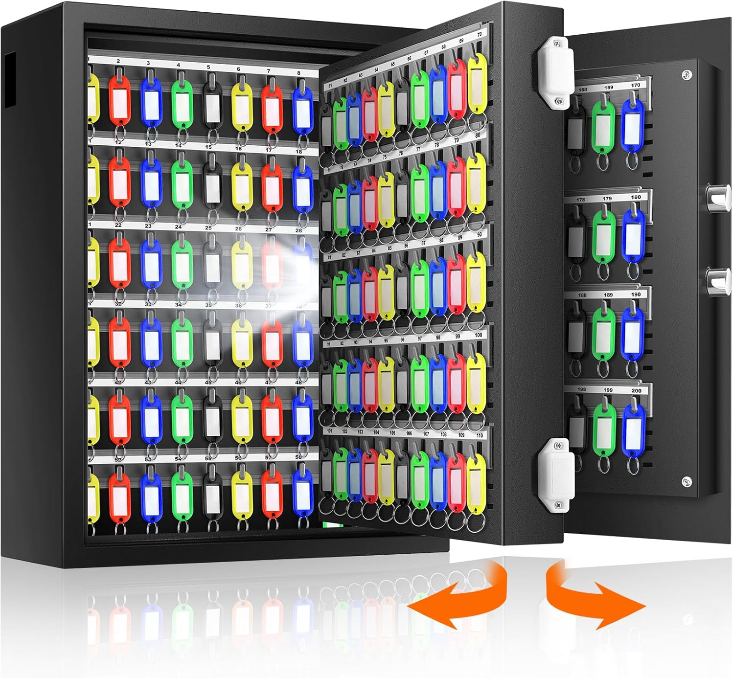 71 Keys Fireproof Key Lock Box, Anti-Theft Key Box Wall Mount with Adjustable Hook Plates, Key Tags and Side Opening, Key Safe Key Cabinet Key Organizer for Home Office Garage Rental Business