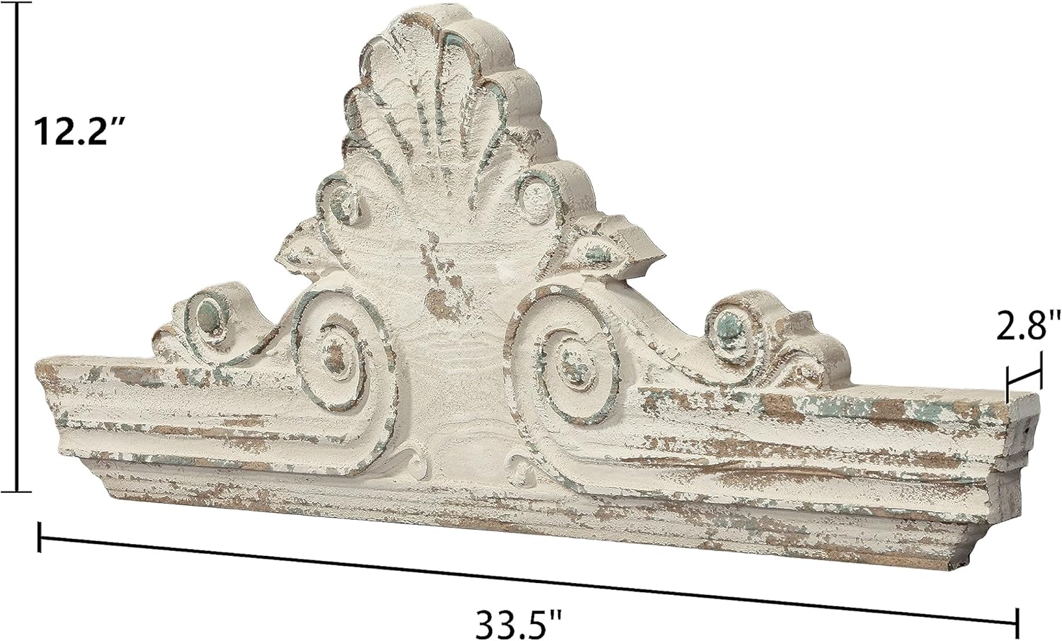 SOFE 33" Distressed White Finish Wooden Scroll Over The Door Decor, Large Decorative Wall Sculpture, Carved Wood Wall Art Hanging Window, Unique Wall Decor for Farmhouse Living Room Kitchen