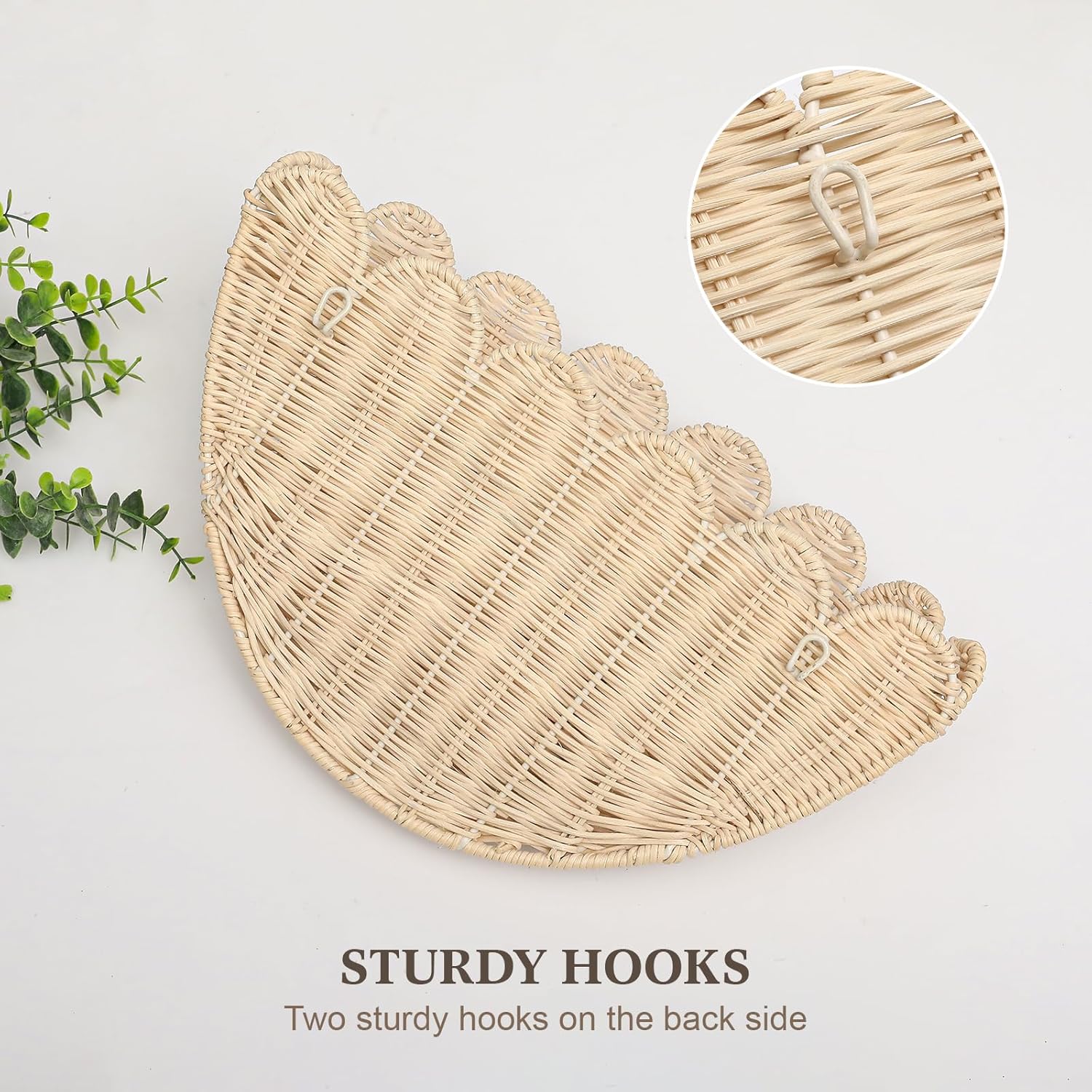 2 Pack Scalloped Wall Baskets Hanging Baskets Large and Small Decorative Woven Storage Holder for Home, Bathroom, Wall Hanging Baskets 16 x 10 x7 and 14 x 8 x 6 Inch (Natural Rattan)