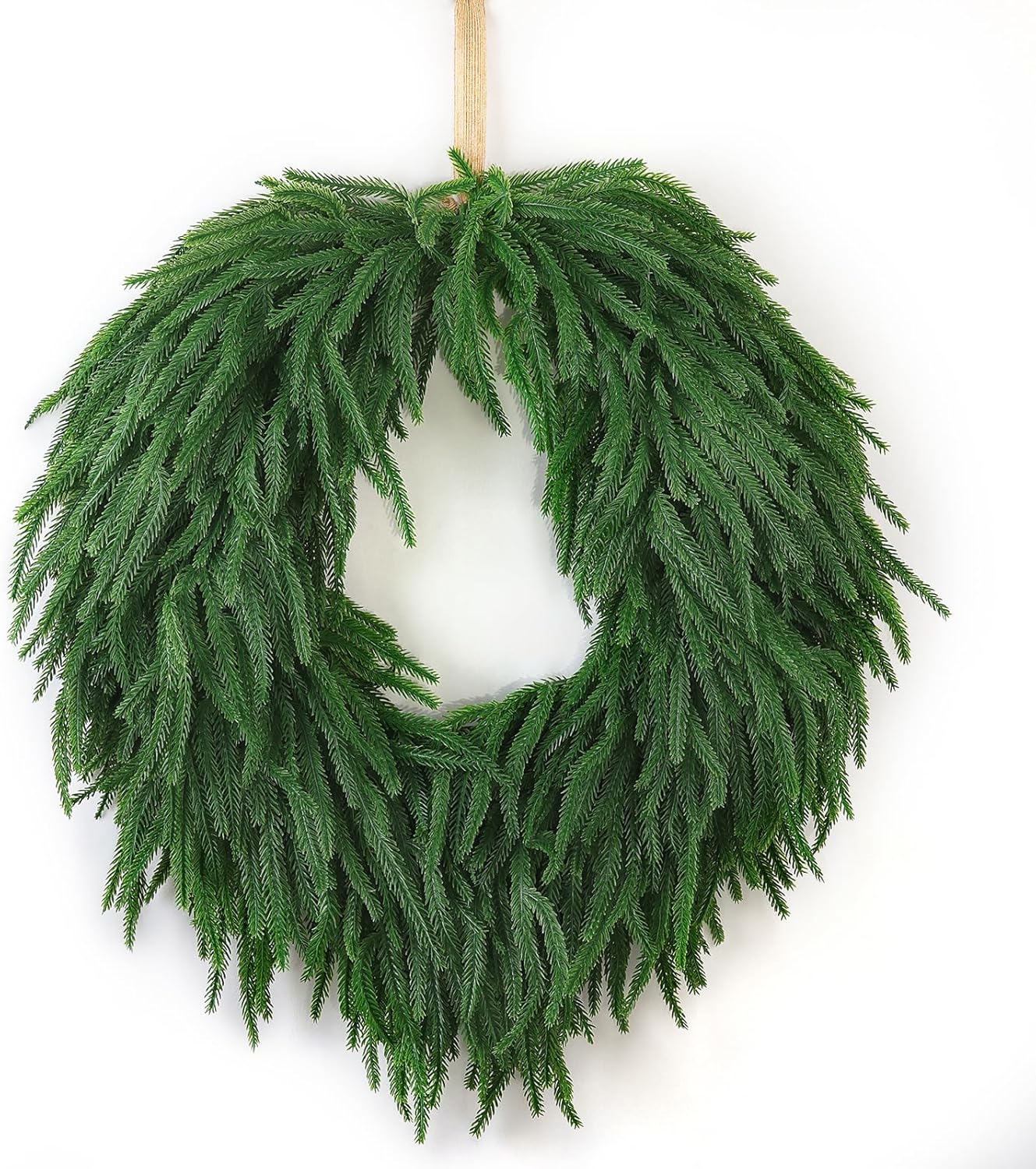 24" Norfolk Pine Christmas Wreath for Front Door – Large Artificial Greenery Wreath for Wall, Porch, or Indoor Outdoor Holiday Decor – Real Touch Pine Foliage (1, 24")