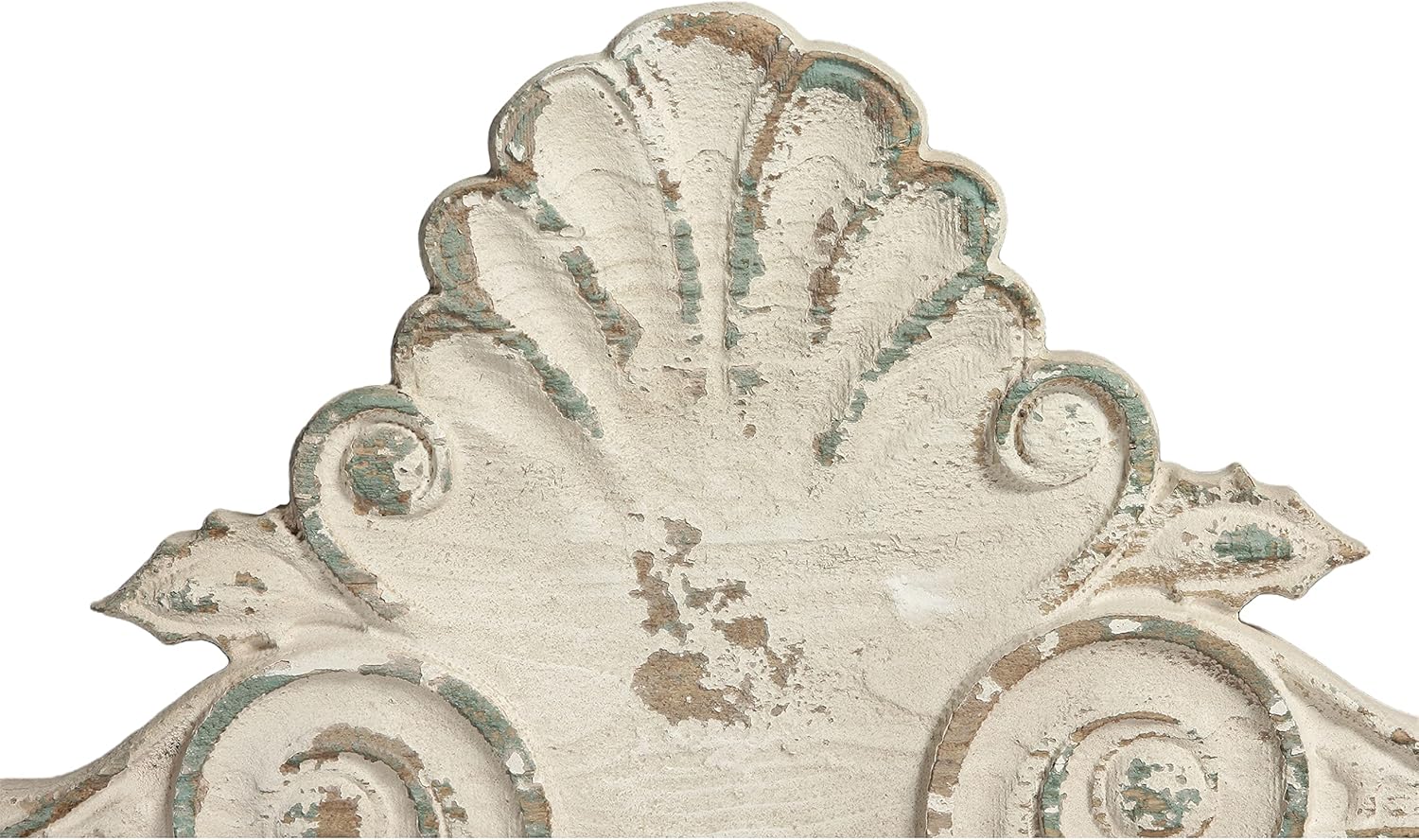 SOFE 33" Distressed White Finish Wooden Scroll Over The Door Decor, Large Decorative Wall Sculpture, Carved Wood Wall Art Hanging Window, Unique Wall Decor for Farmhouse Living Room Kitchen