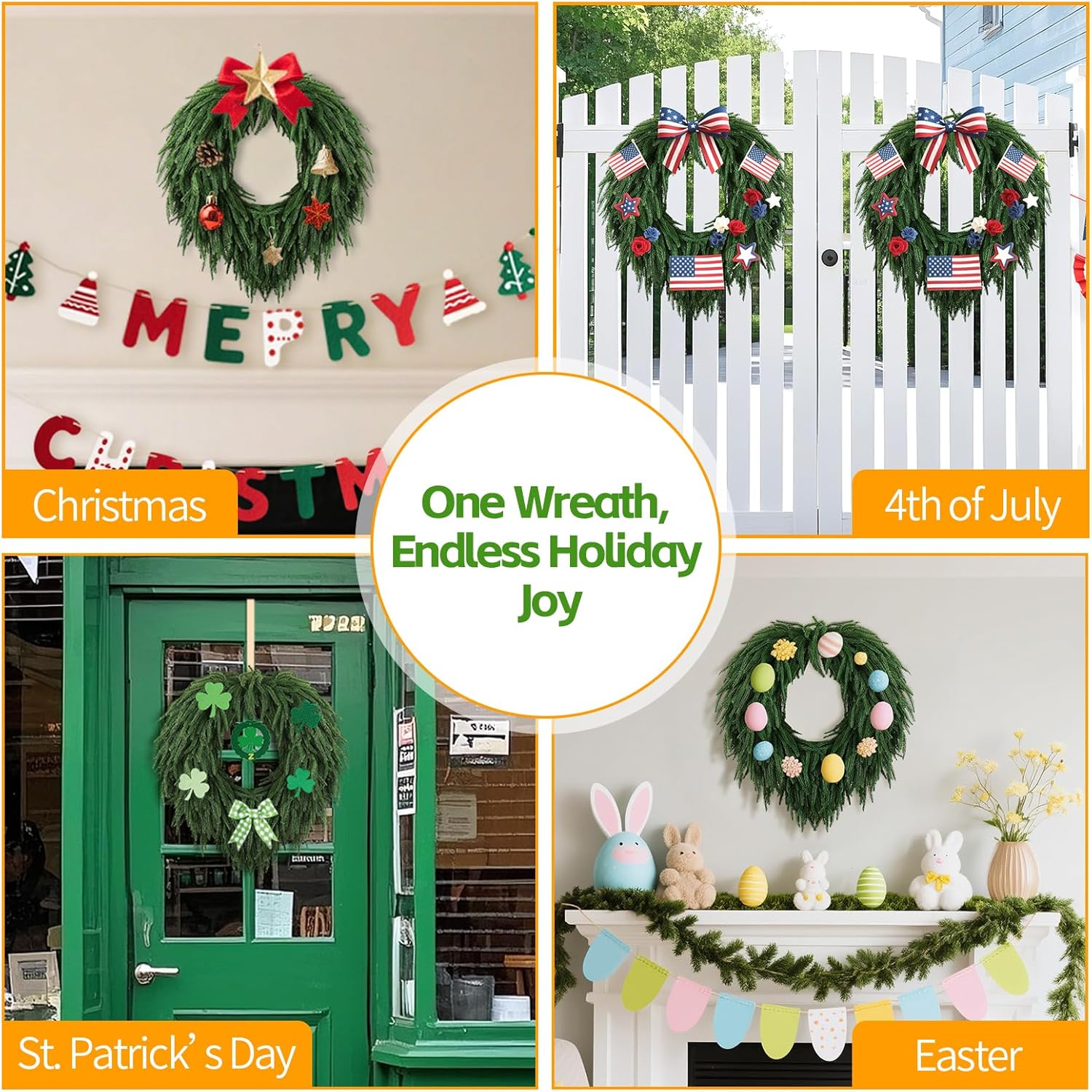 24" Norfolk Pine Christmas Wreath for Front Door – Large Artificial Greenery Wreath for Wall, Porch, or Indoor Outdoor Holiday Decor – Real Touch Pine Foliage (1, 24")