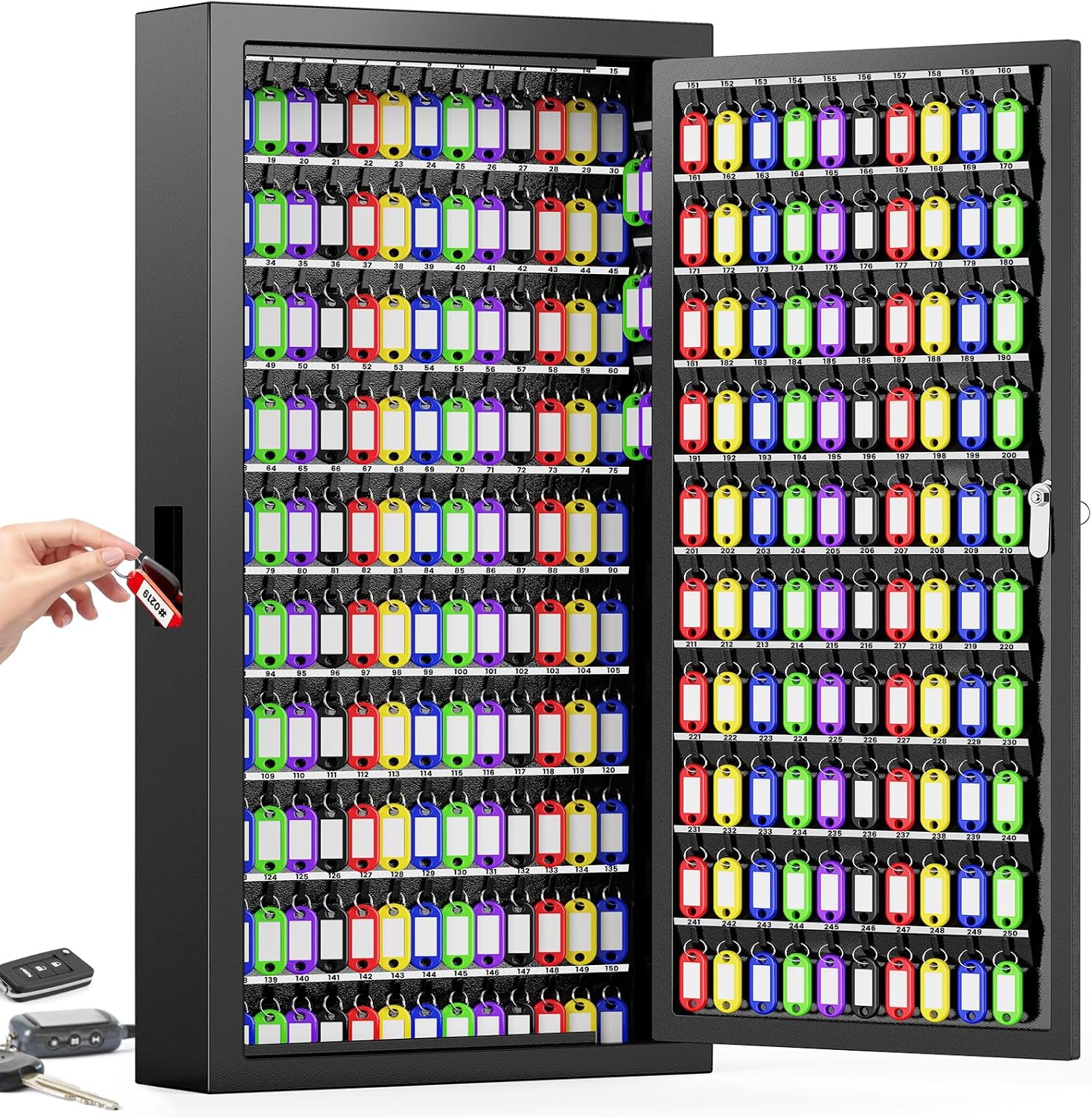 175 Keys Key Lock Box, Anti-Theft Key Cabinet with Key Tags, Key Organizer Wall Mount for Car Garage House Rental Office Business
