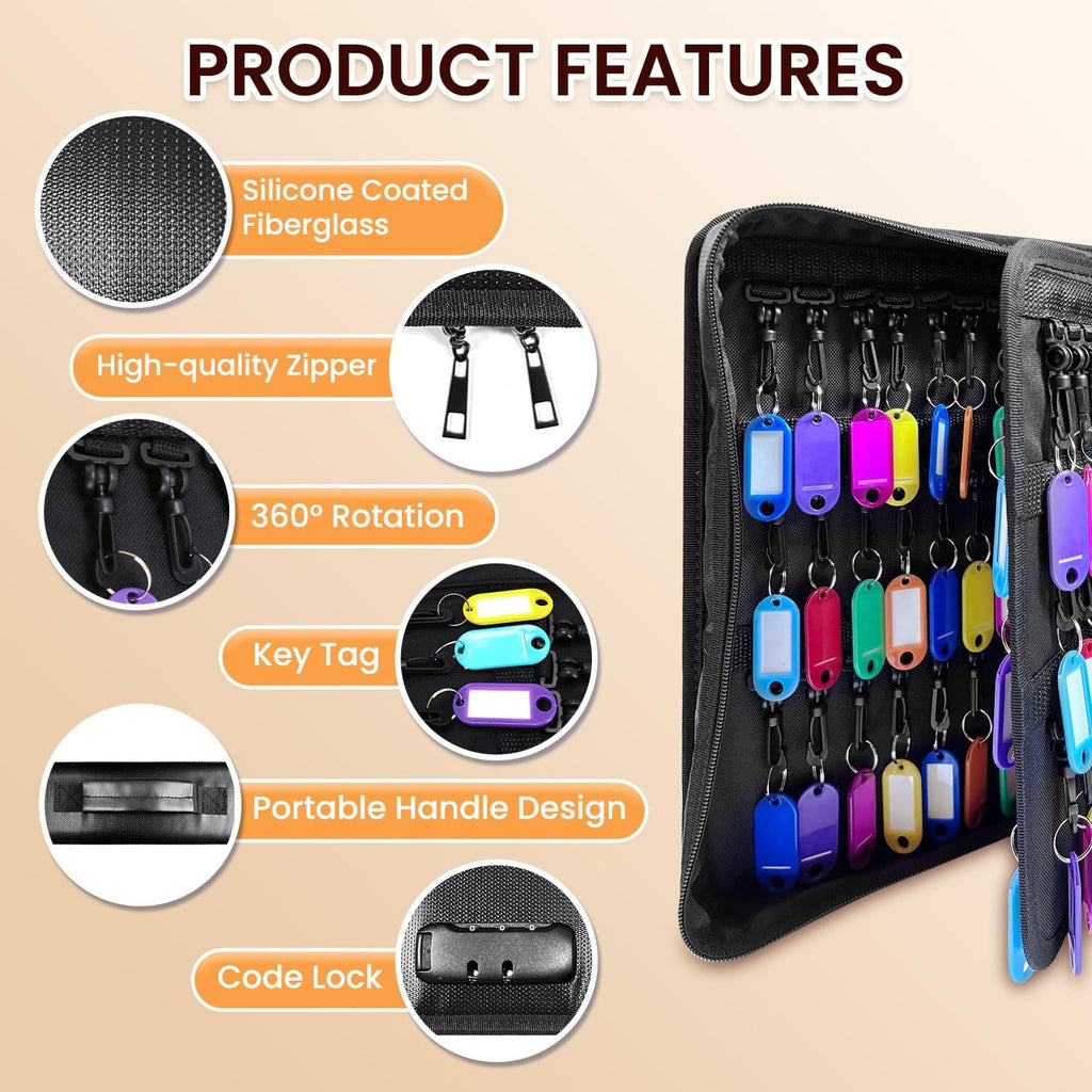 150 Position Key Organizer with Combination Lock, Waterproof Fireproof Zippered Key Case, Key Holder Box for Rental Management Real Estate Sales Hotel Executives