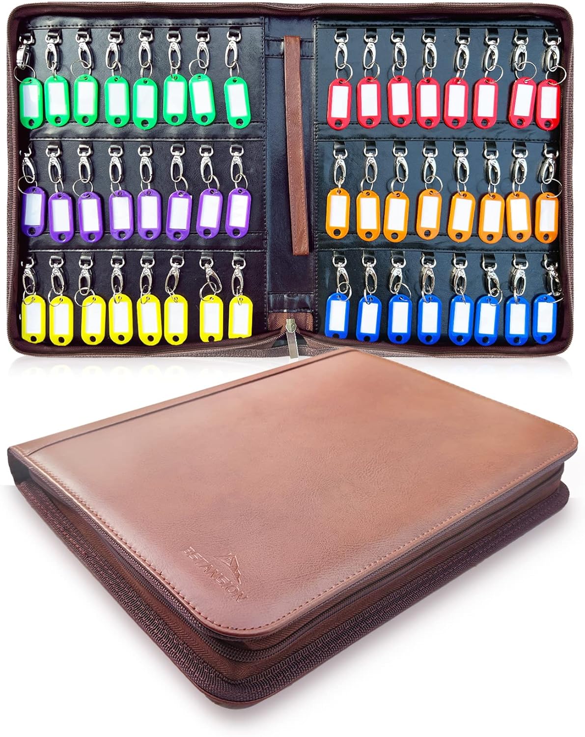 Portable Key Organizer,Zippered Key Organizers Case with 48 Key Hooks and Tags Key Storage,Leather Apartment Manager and Landlord Key Holder,Key Organizer Box for Real Estate Sales,Hotels,Car Service