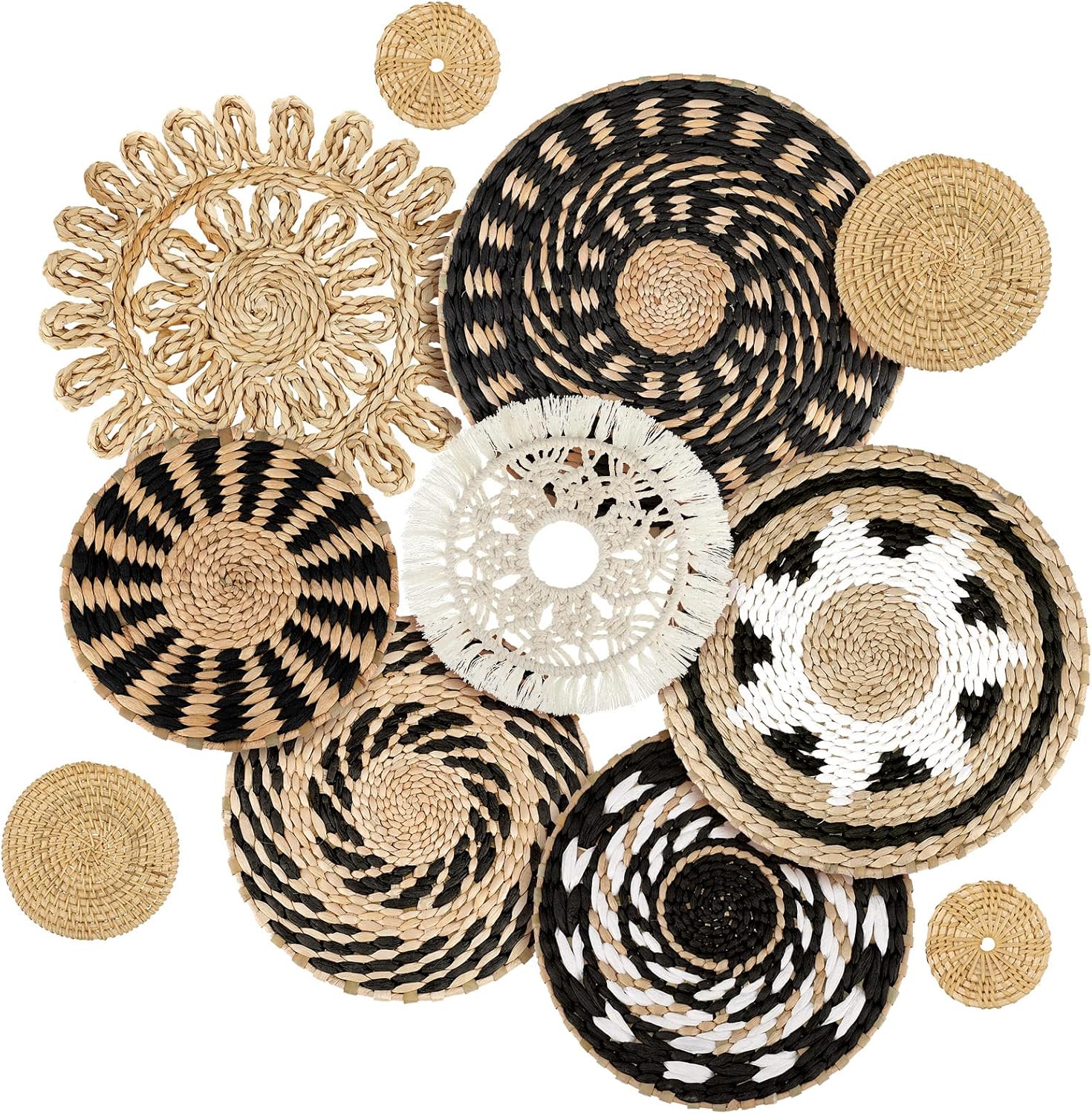 Tatuo 11 Pcs Boho Wall Basket Decor Decorative Bulrush Woven Basket Wall Decor Art Round Farmhouse Hanging Baskets for Kitchen Rustic Home Summer Decorations, Multi Sizes(Farmhouse)