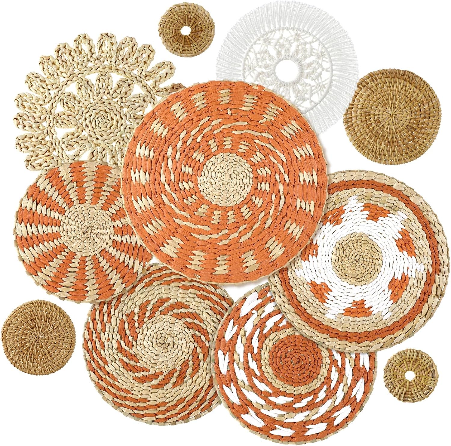 Tatuo 11 Pcs Boho Wall Basket Decor Decorative Bulrush Woven Basket Wall Decor Art Round Farmhouse Hanging Baskets for Kitchen Rustic Home Summer Decorations, Multi Sizes(Farmhouse)