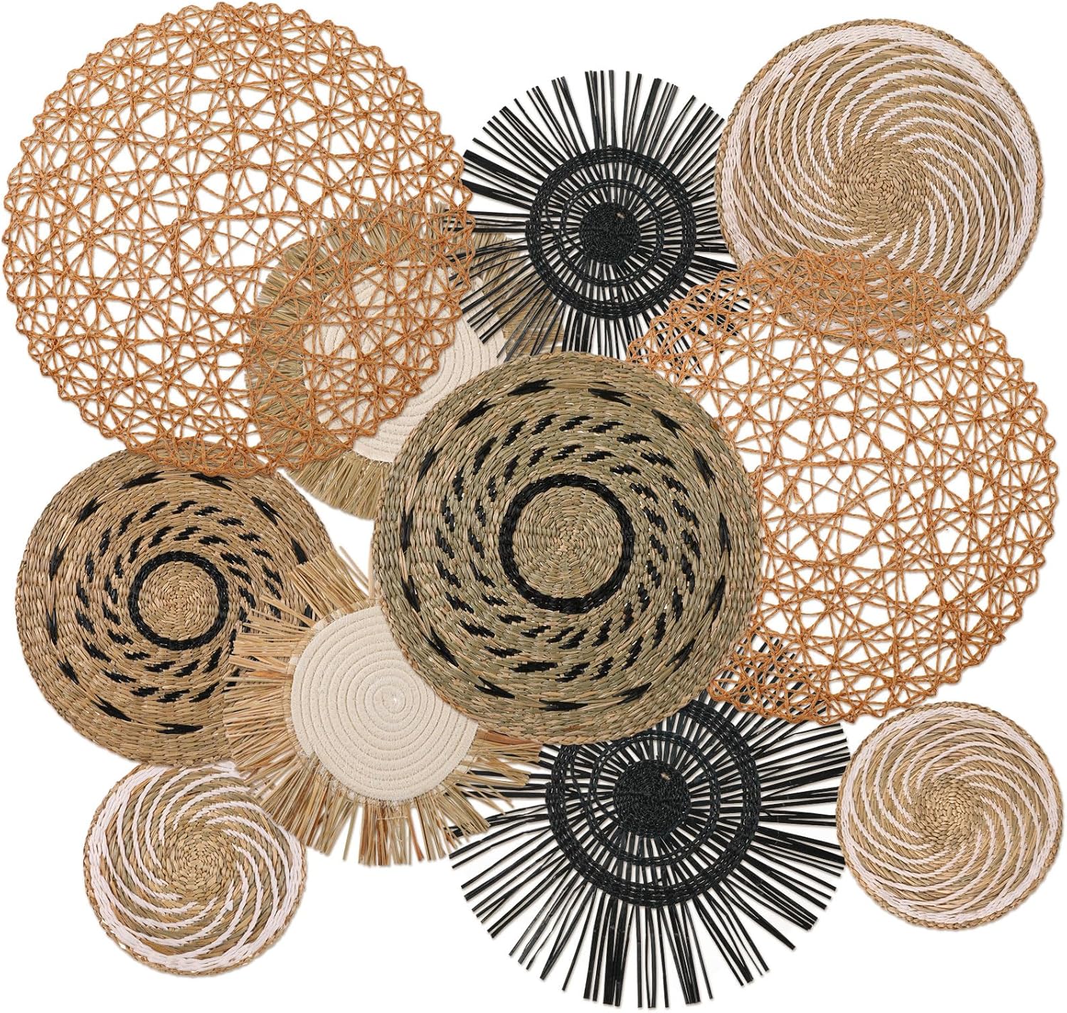 Tatuo 11 Pcs Boho Wall Basket Decor Decorative Bulrush Woven Basket Wall Decor Art Round Farmhouse Hanging Baskets for Kitchen Rustic Home Summer Decorations, Multi Sizes(Farmhouse)