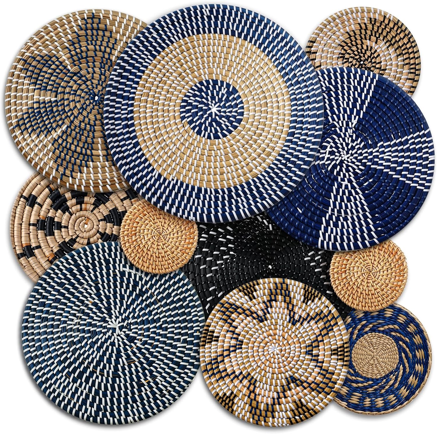 Tatuo 11 Pcs Boho Wall Basket Decor Decorative Bulrush Woven Basket Wall Decor Art Round Farmhouse Hanging Baskets for Kitchen Rustic Home Summer Decorations, Multi Sizes(Vivid)